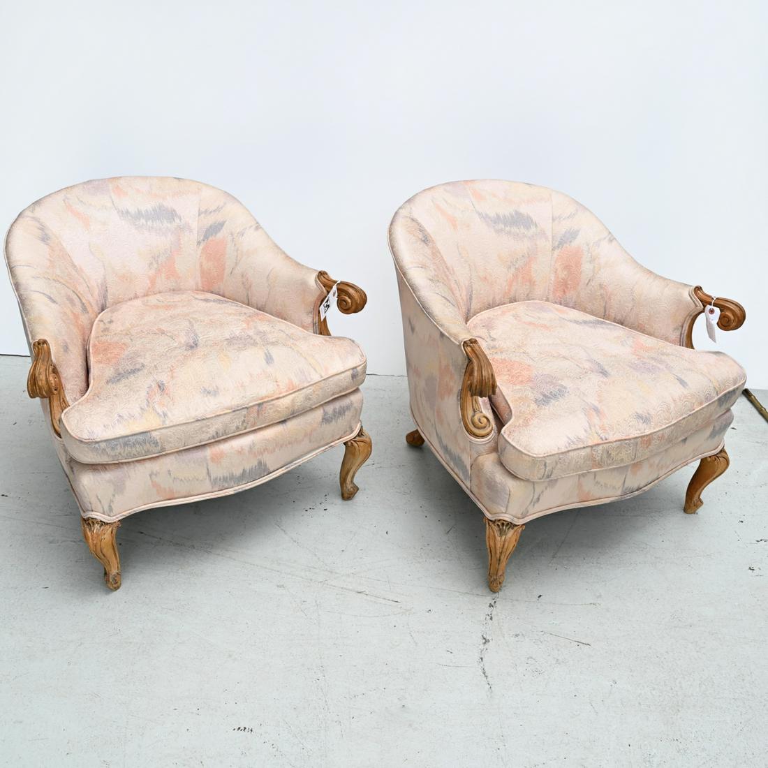 Pair Hollywood Regency upholstered bergeres (1 of 3)