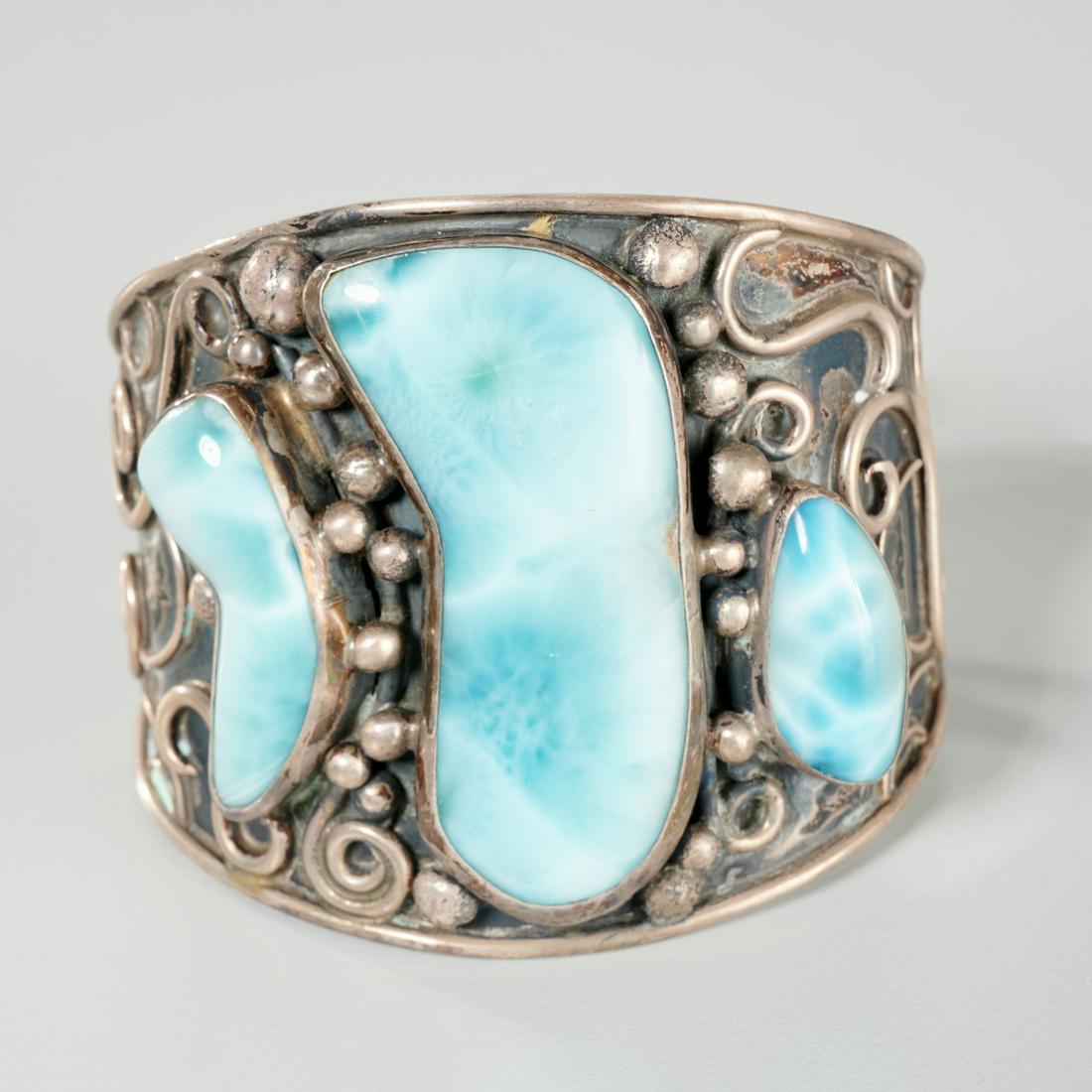 Artisan silver and Larimar cuff bracelet (1 of 4)