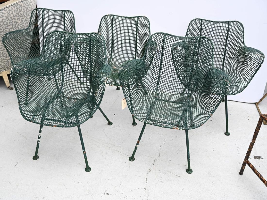Set (5) Russell Woodard "Sculptura" chairs: Set (5) Russell Woodard "Sculptura" chairs, 20th c., green iron wire mesh, unmarked, 32"h x 27"w x 27.5"d