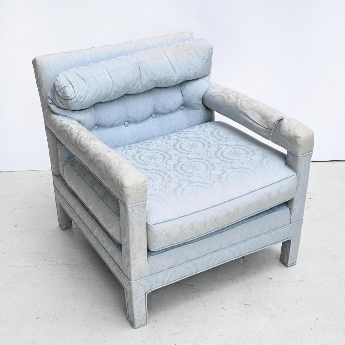 Mid century tufted blue damask lounge chair (1 of 5)