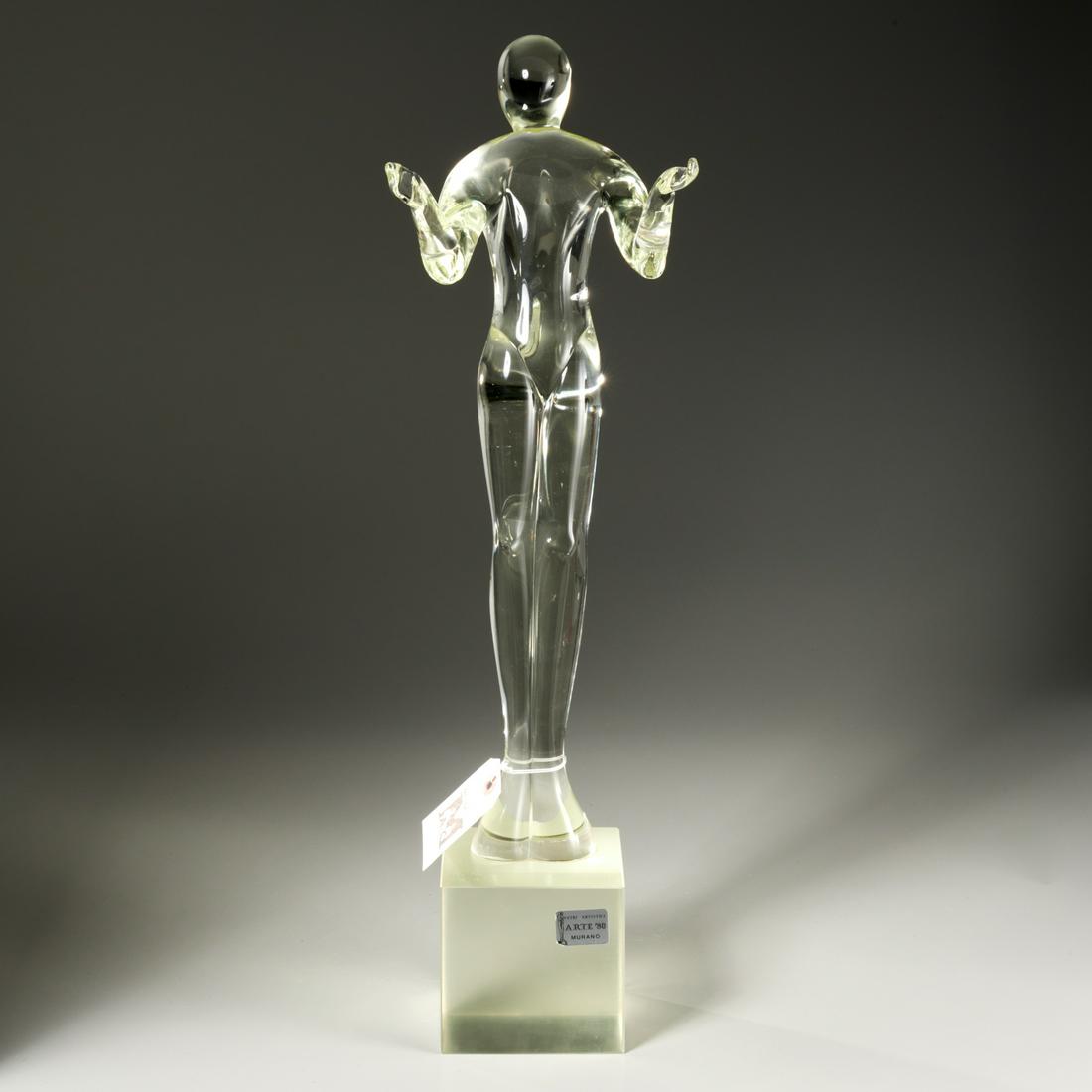 Renato Anatra, Murano art glass sculpture: Renato Anatra, Murano art glass sculpture, Renato Anatra (Italian, 20th c.), Figure, art glass sculpture, mounted on plinth, etched signature "R. Anatra" and numbered (XXIX/60), with "Vetri Artistici"