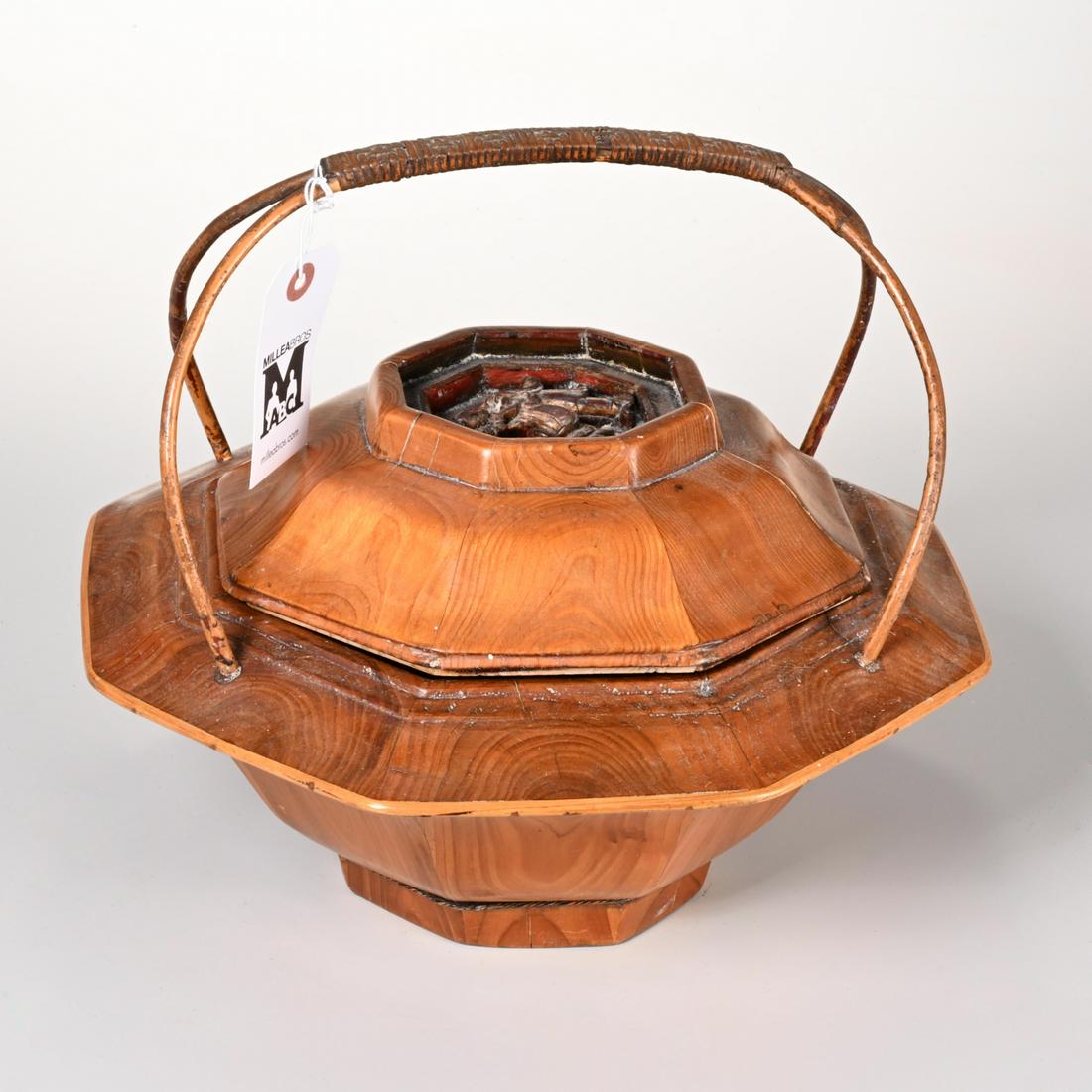 Antique Chinese carved wood rice basket (1 of 5)