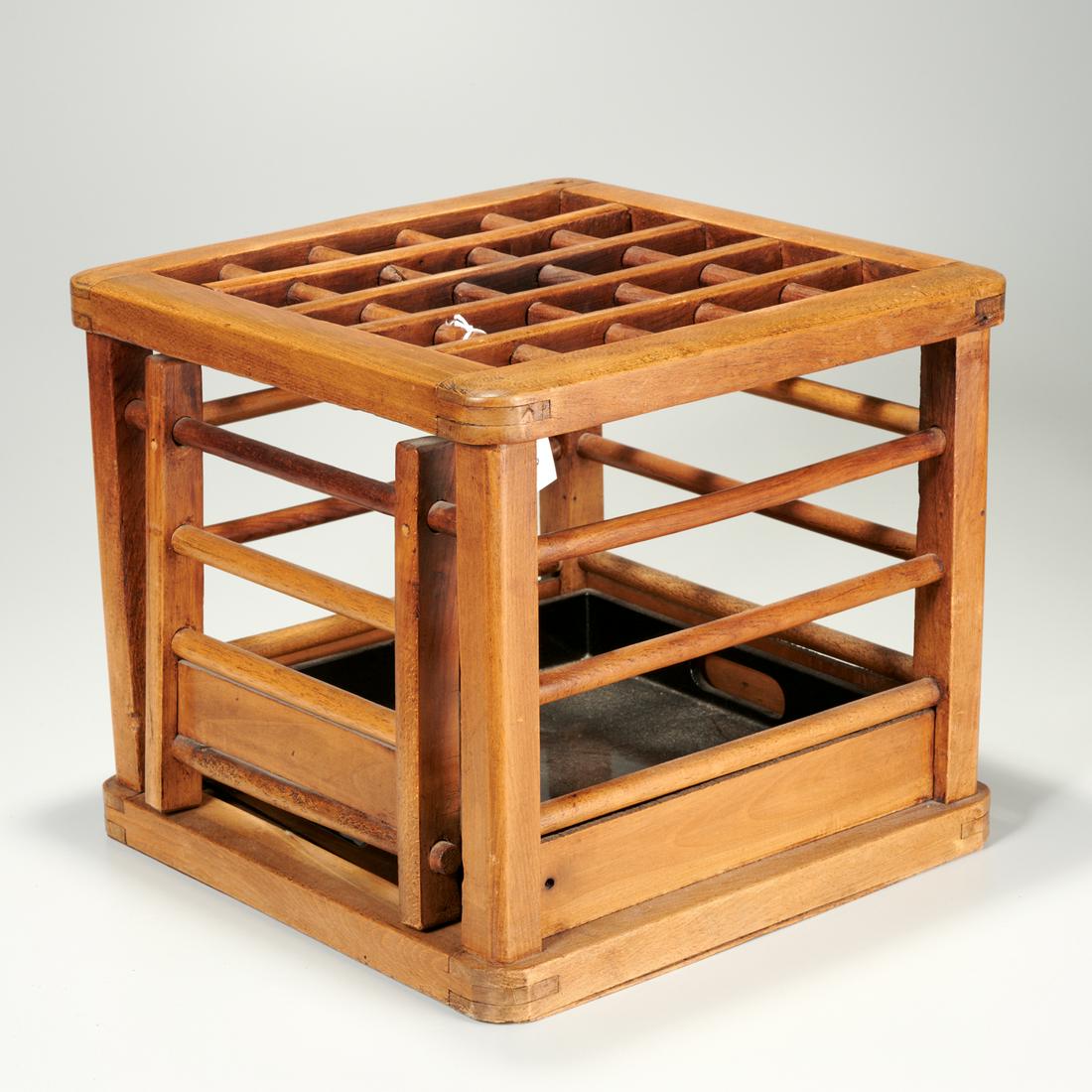 Vintage Japanese Kotatsu stand: Vintage Japanese Kotatsu stand, 20th c., with one hinged side, interior fitted with loose lacquer tray, 12.25"h x 13.75"squ
