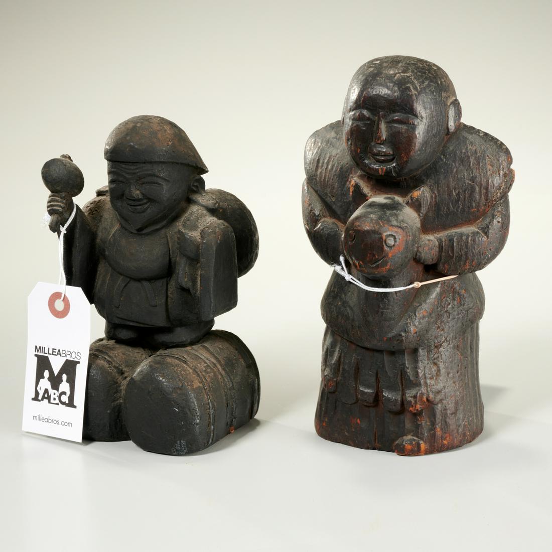 Antique Japanese Daikoku and Ebisu wood carvings (1 of 5)