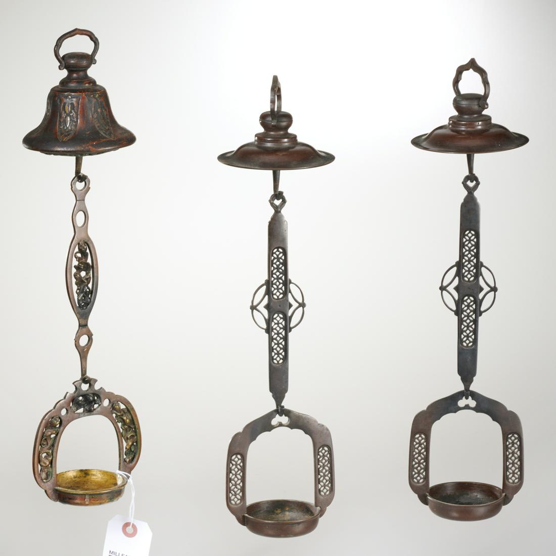 (3) Japanese bronze hanging candle lanterns (1 of 8)