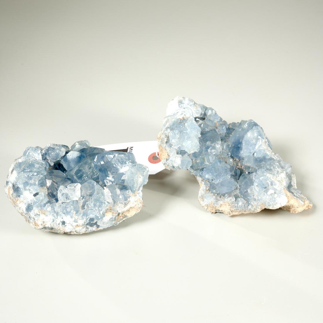 Pair of natural blue geode quartz crystal clusters (1 of 4)