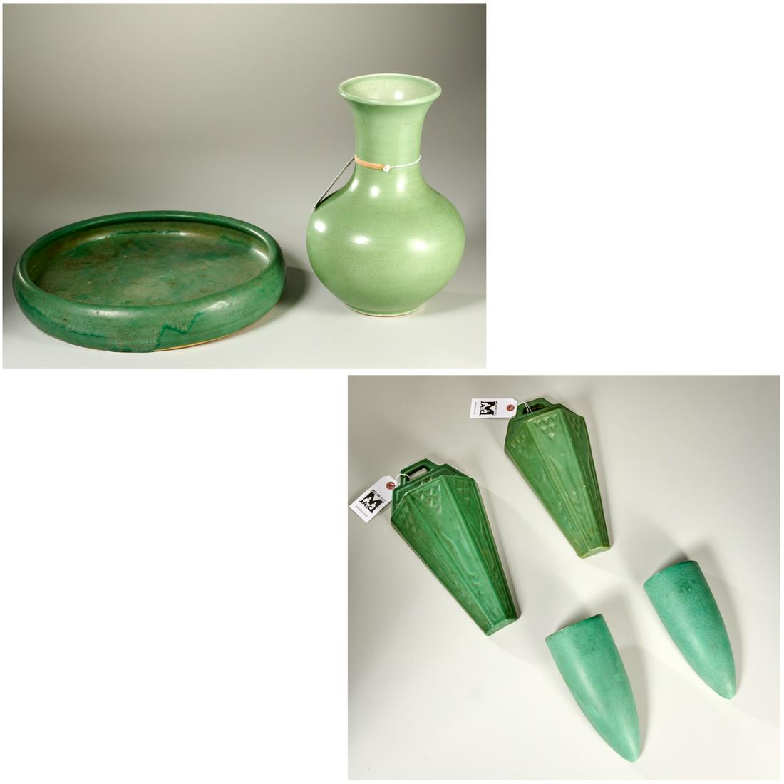 Group Arts & Crafts matte green glazed pottery (1 of 7)