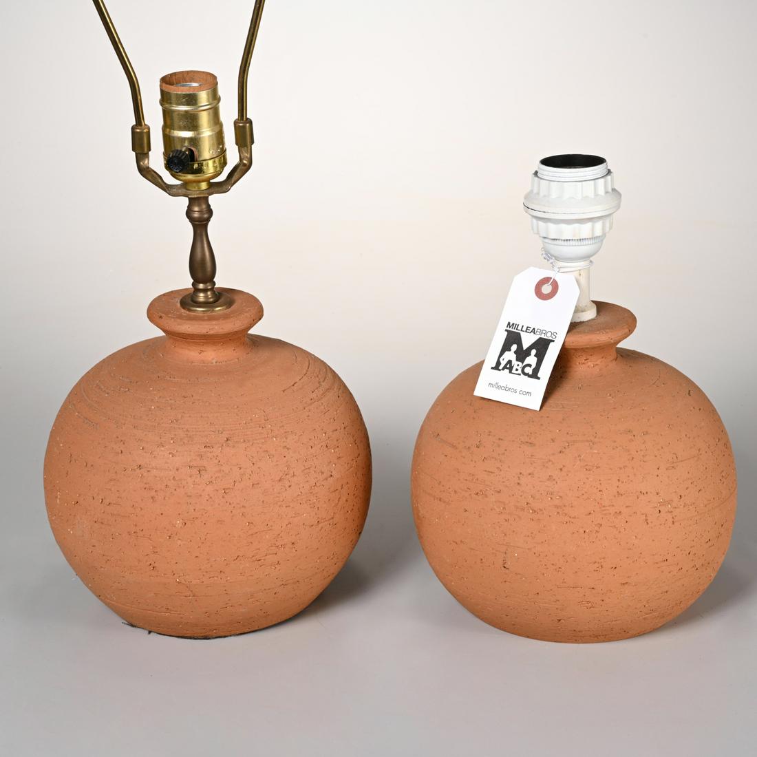 Pair Designer unglazed terracotta table lamps (1 of 3)