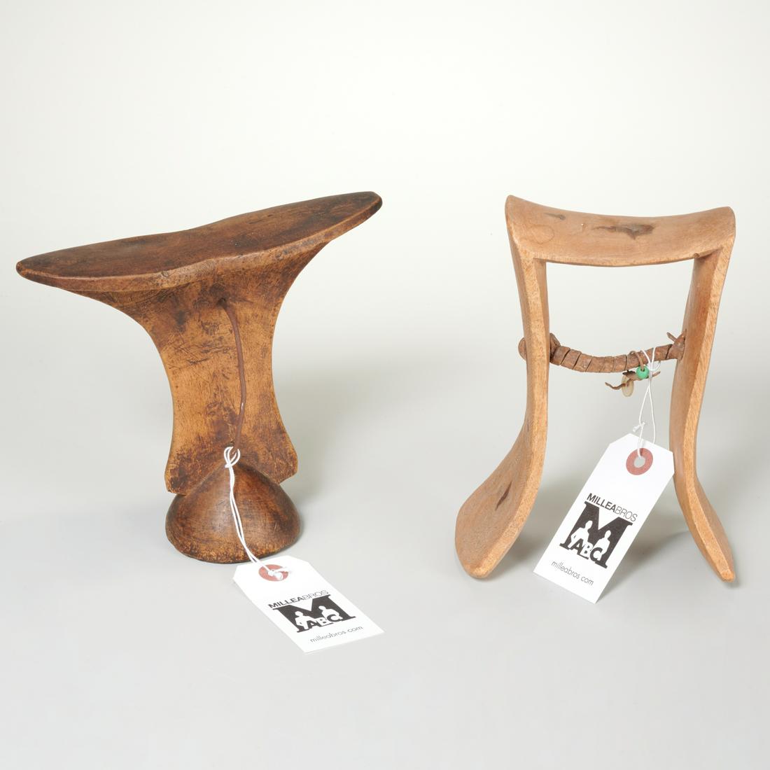 (2) African carved wood pillow rests (1 of 4)