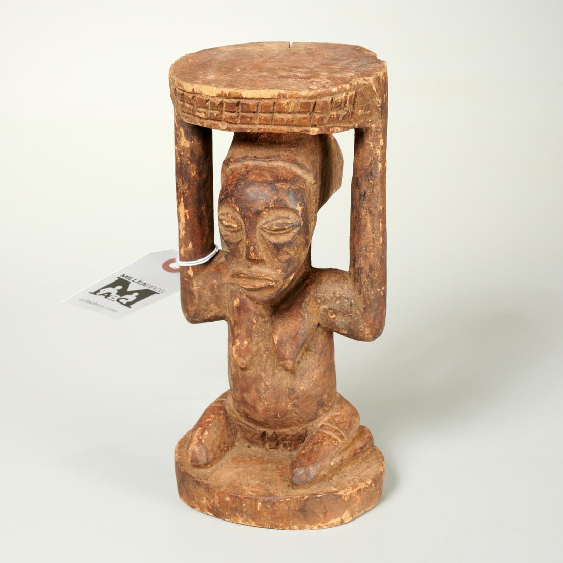 African Luba carved wood small stool figure (1 of 4)