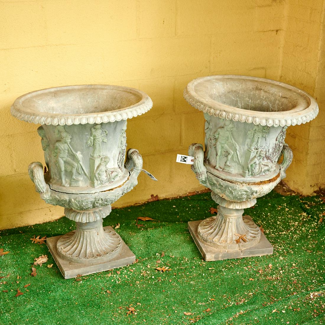 Large pair Neo-Classical style lead garden urns (1 of 6)