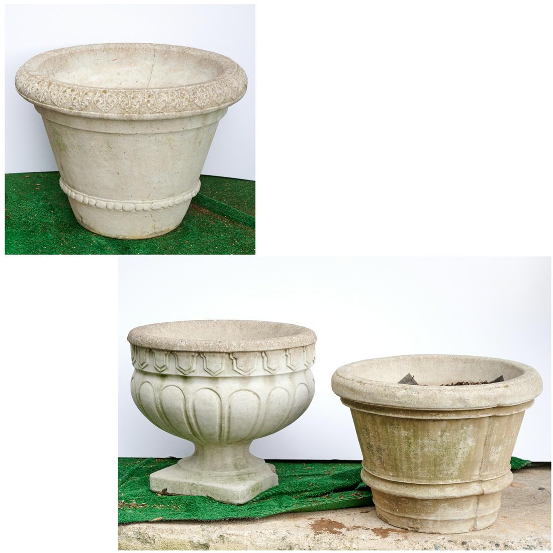 Group (3) assorted cast stone garden planters (1 of 4)