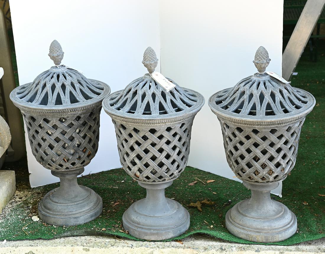 (3) Regency style covered lead garden urns (1 of 4)