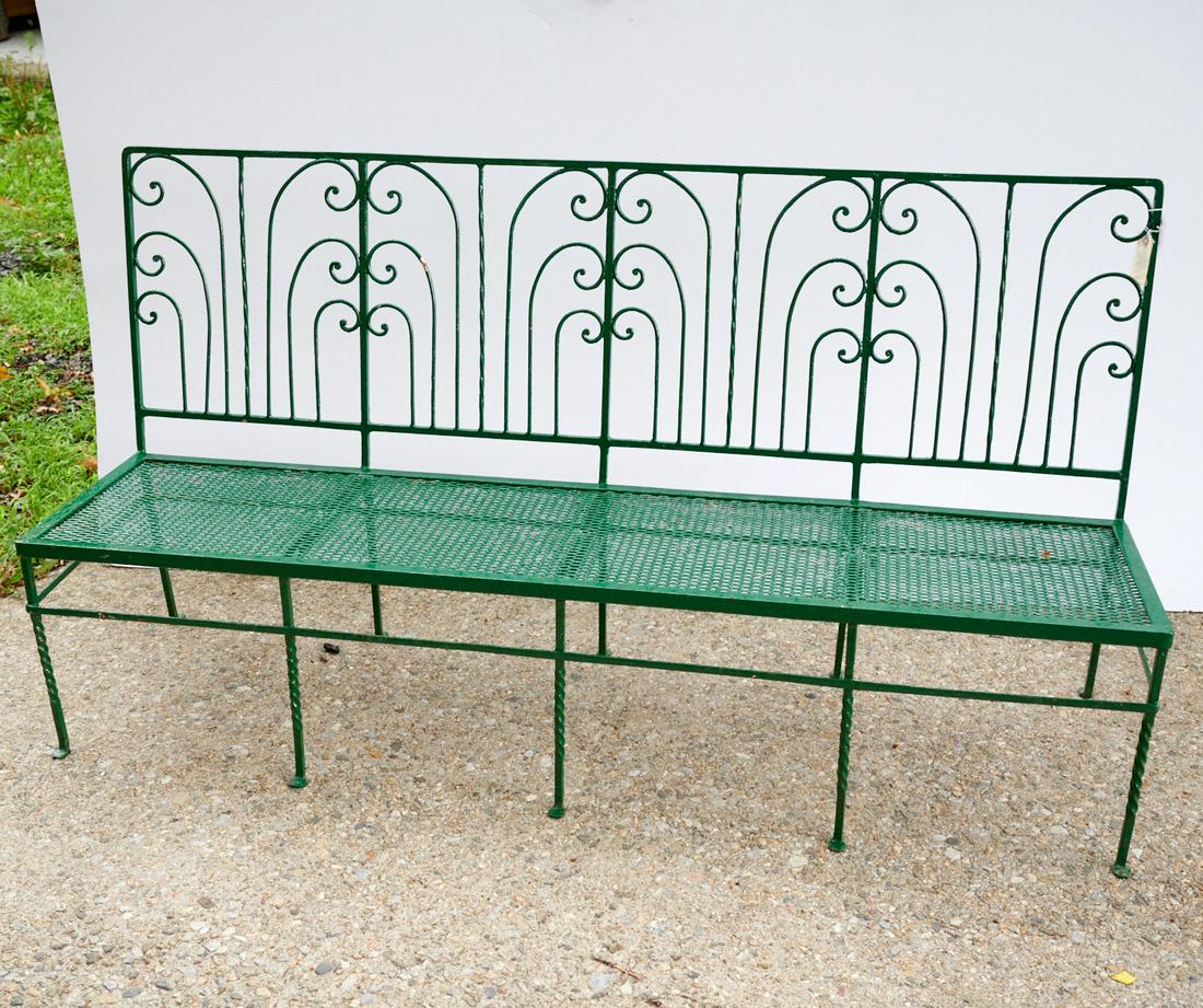 French style green-painted wrought iron bench (1 of 3)