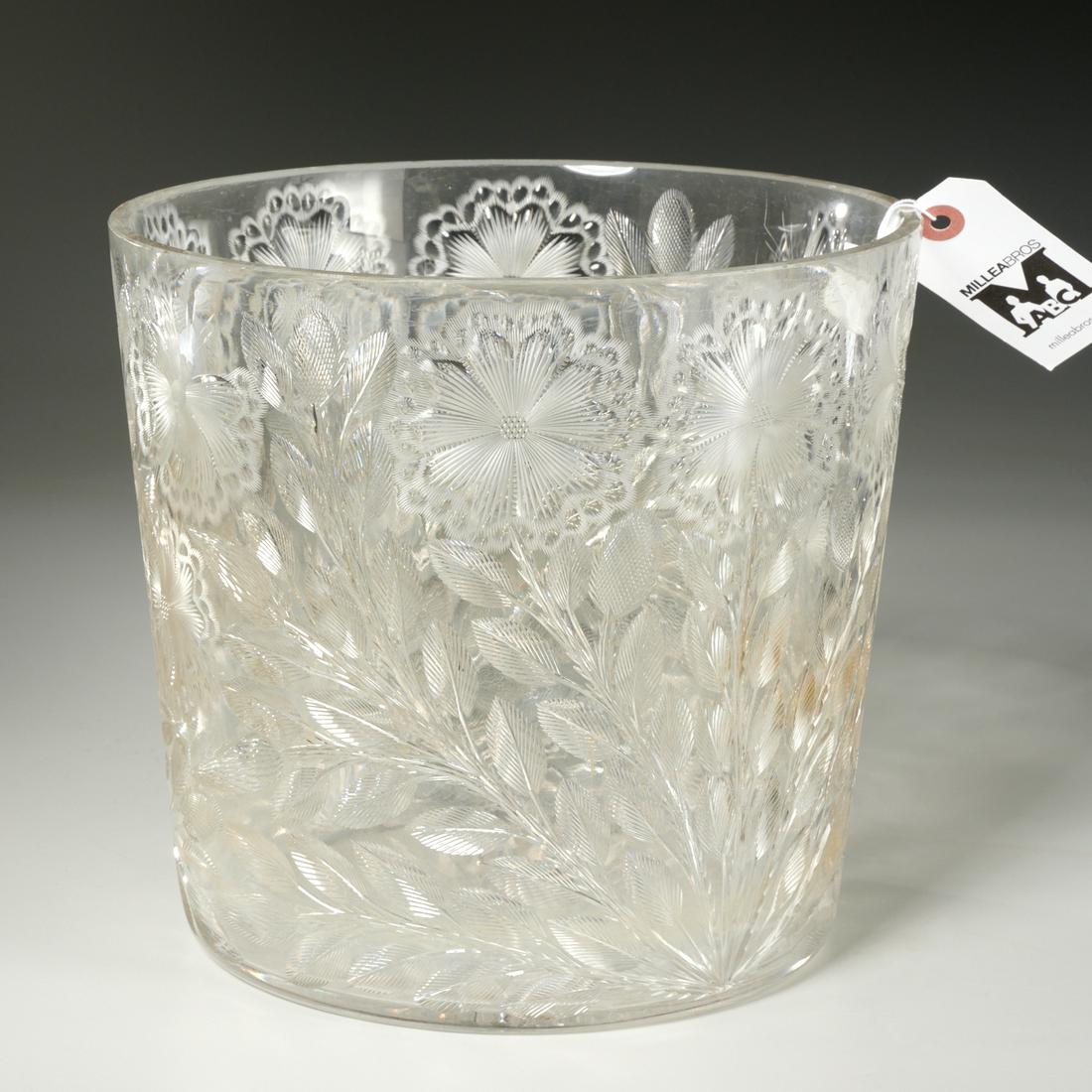 Nice antique wheel-cut floral colorless glass vase (1 of 4)