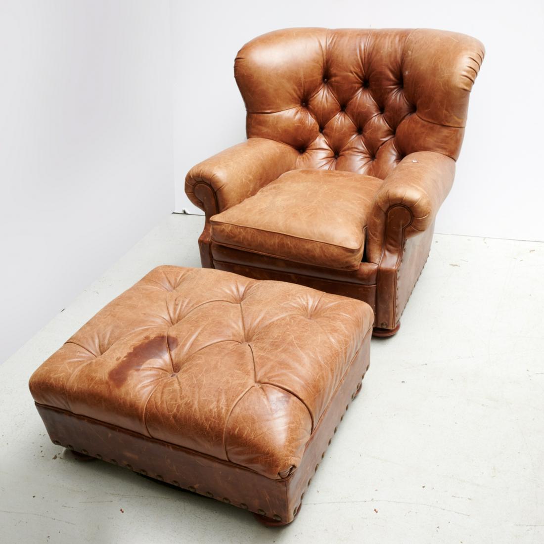 Ralph Lauren brown leather club chair and ottoman (1 of 6)