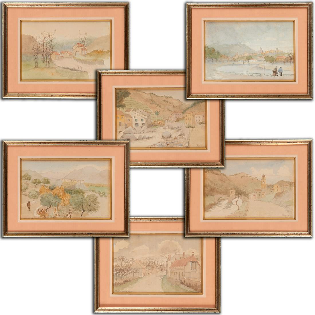 Continental School, (6) watercolors, c. 1930 (1 of 9)