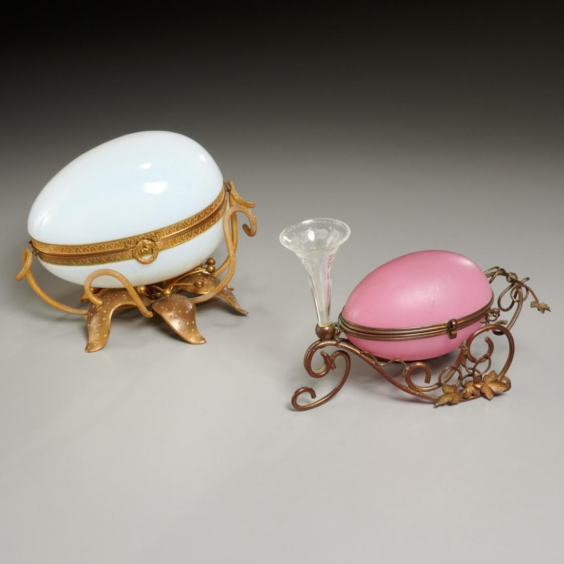 (2) French Opaline glass, bronze egg boxes (1 of 5)