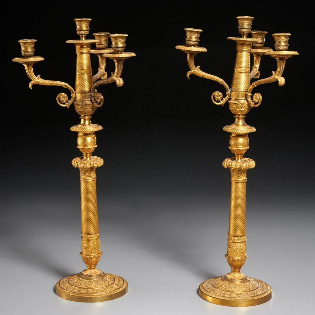 Pair French Restauration gilt bronze candelabra (1 of 6)