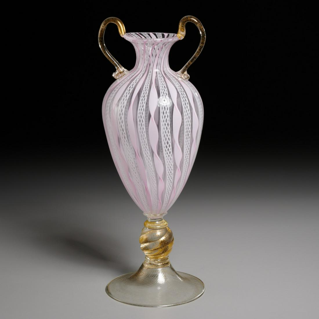 Murano latticino glass pedestal urn (1 of 4)
