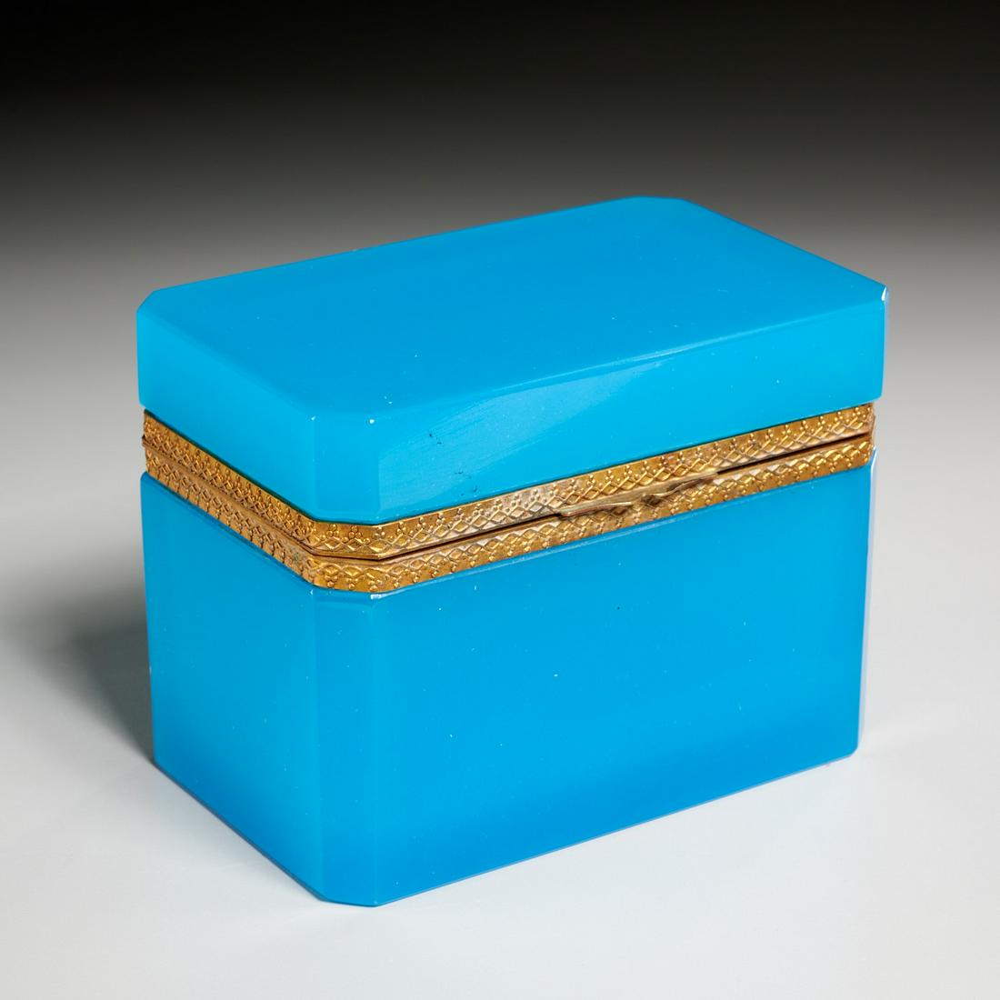 Antique blue opaline glass dresser box (1 of 4)
