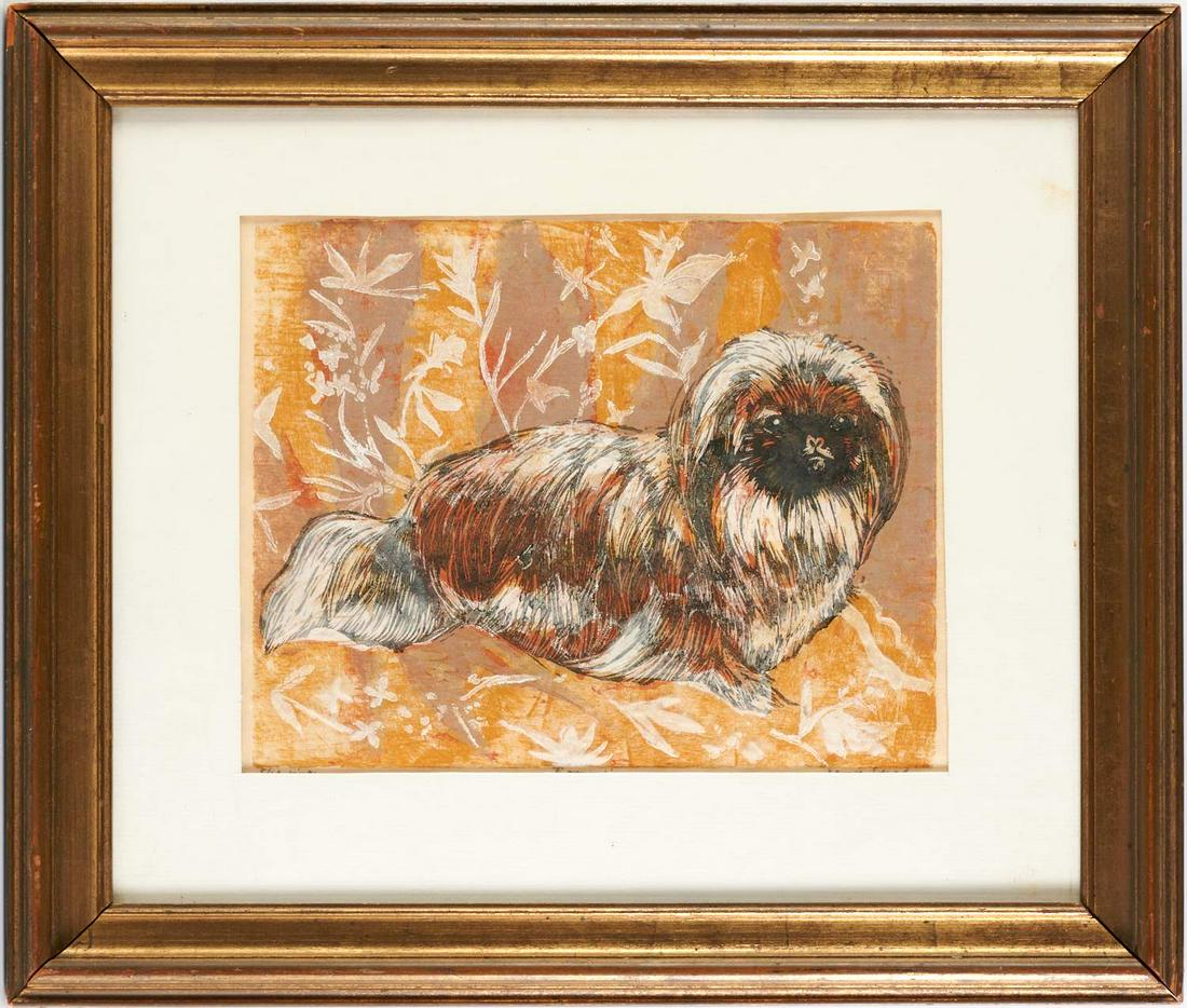 Sheila Flinn (attrib), Pekingese woodcut (1 of 5)