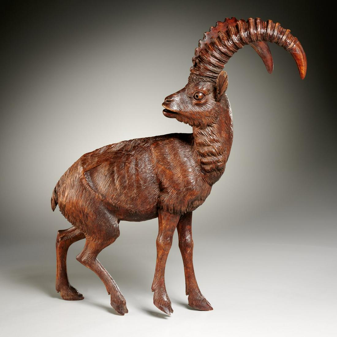 Black Forest style carved wood mountain goat (1 of 4)