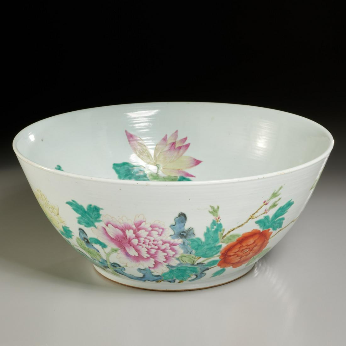 Large Chinese porcelain lotus decorated bowl (1 of 6)