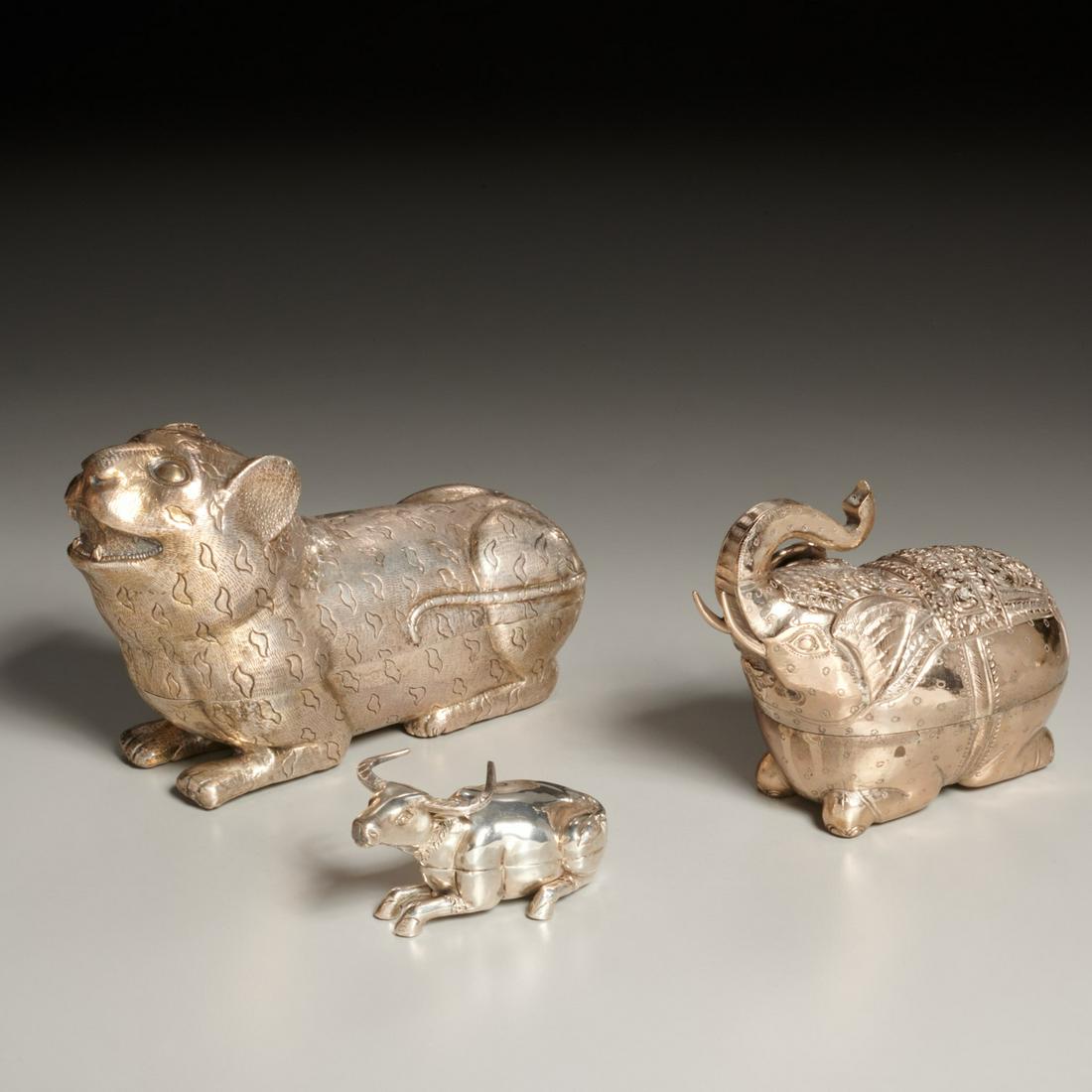 (3) Southeast Asian silver animal-form betel boxes (1 of 9)