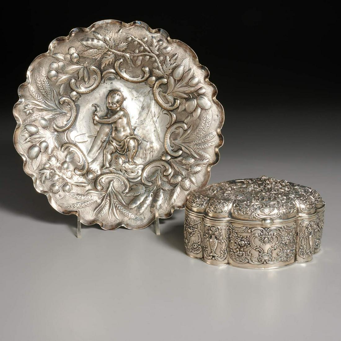 German repousse silver hinged box and putto dish (1 of 8)