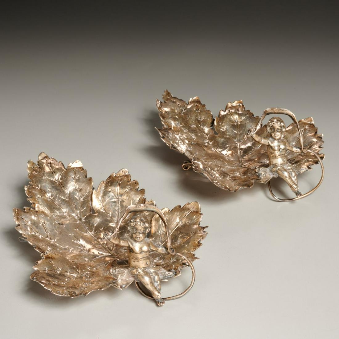 Pair Neresheimer .800 silver putto leaf dishes (1 of 6)