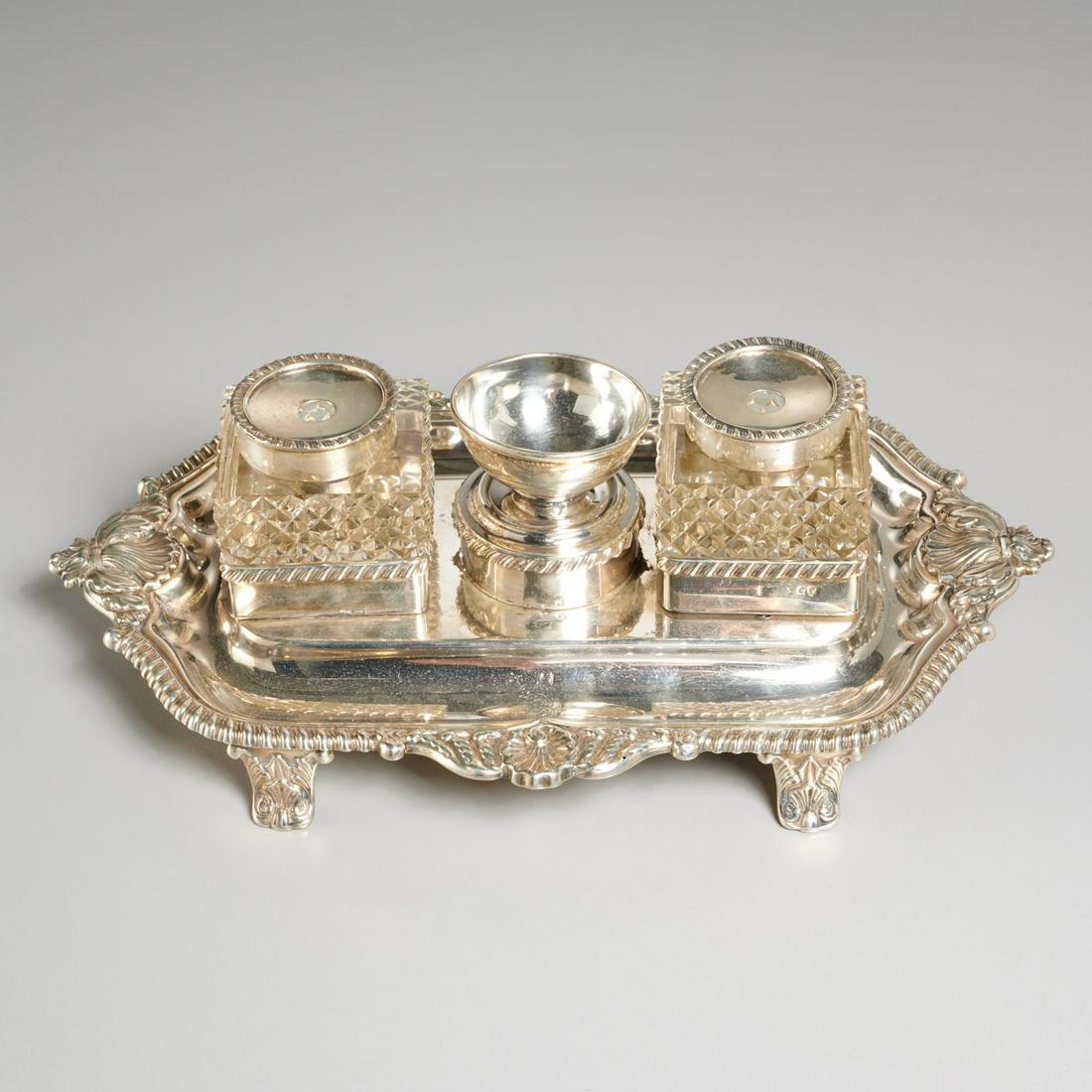 George IV sterling silver inkstand (1 of 4)