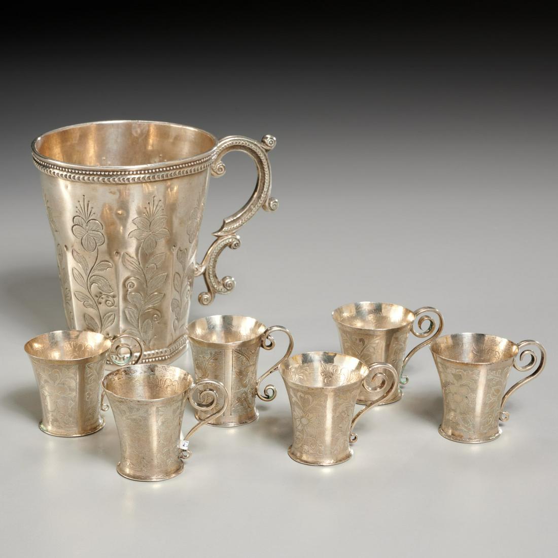 Spanish Colonial engraved silver cup grouping (1 of 4)