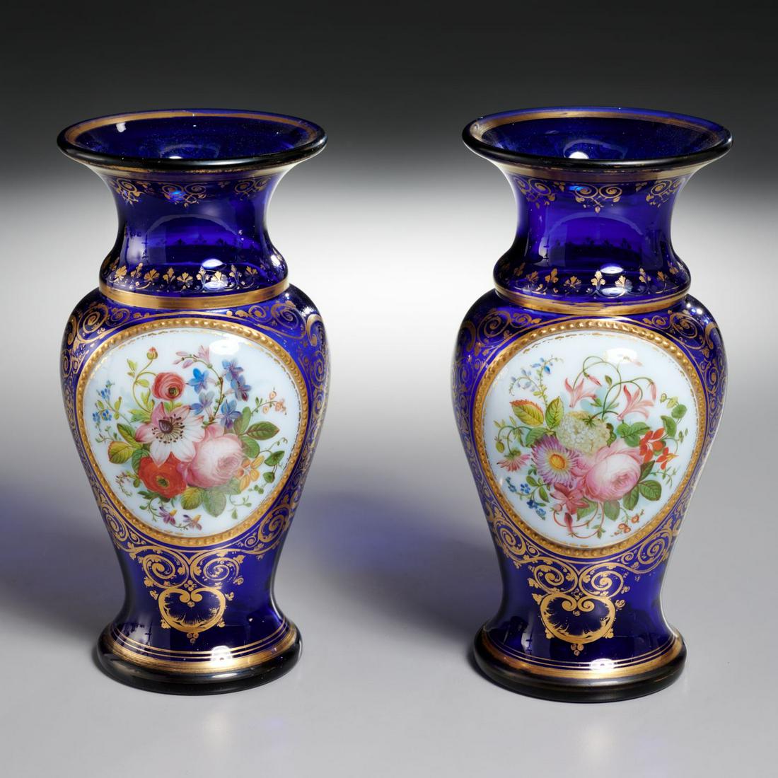 Pair Baccarat (attrib.) decorated glass vases (1 of 6)