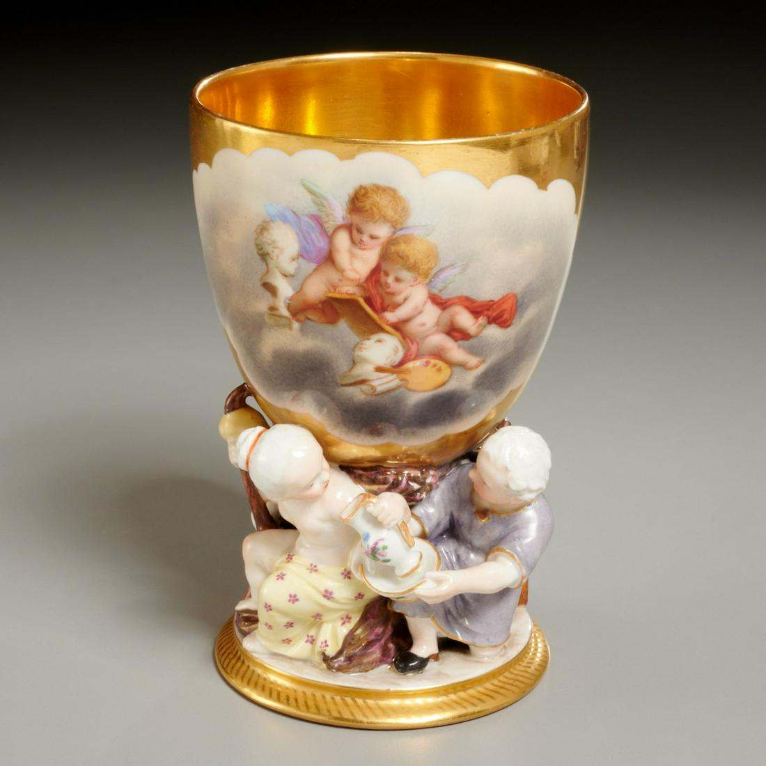 Berlin gilt and painted porcelain figural cup (1 of 6)