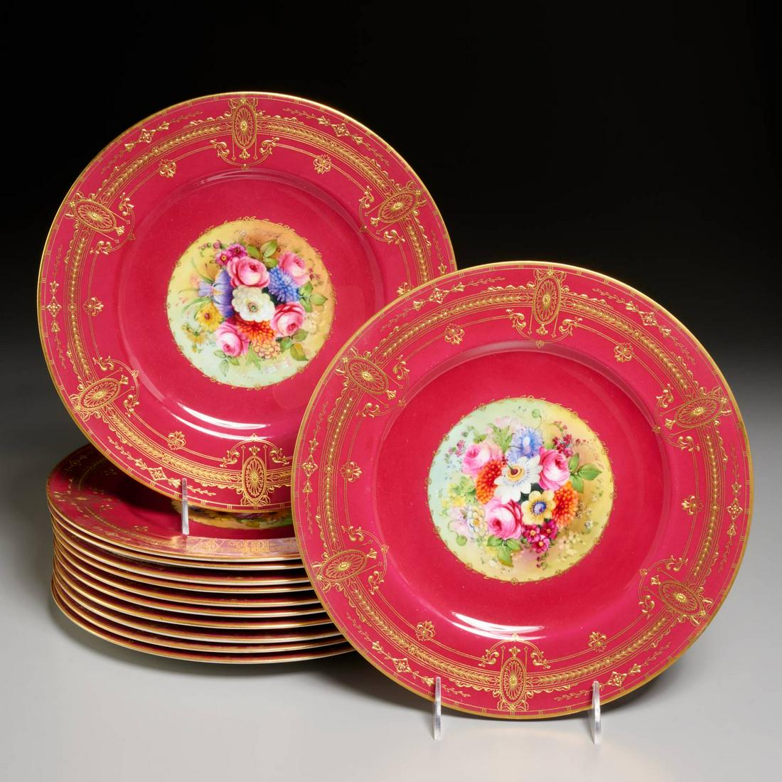 Nice set (12) Royal Worcester gilt floral plates (1 of 8)