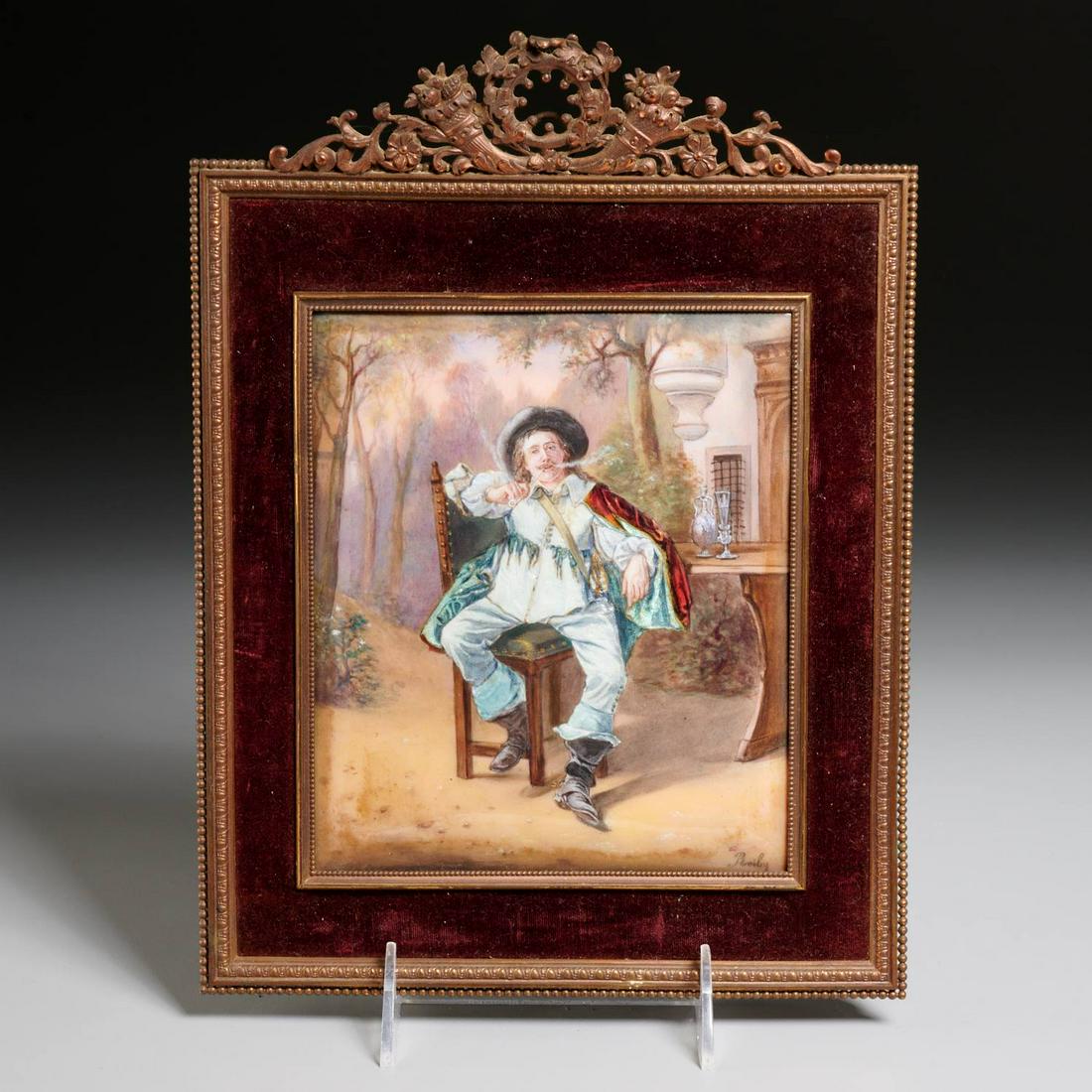 French enamel portrait plaque of a cavalier (1 of 4)