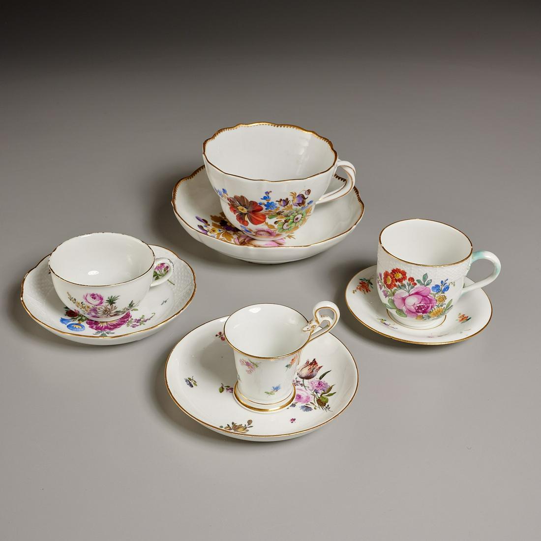 (4) Meissen floral cups and saucers (1 of 7)