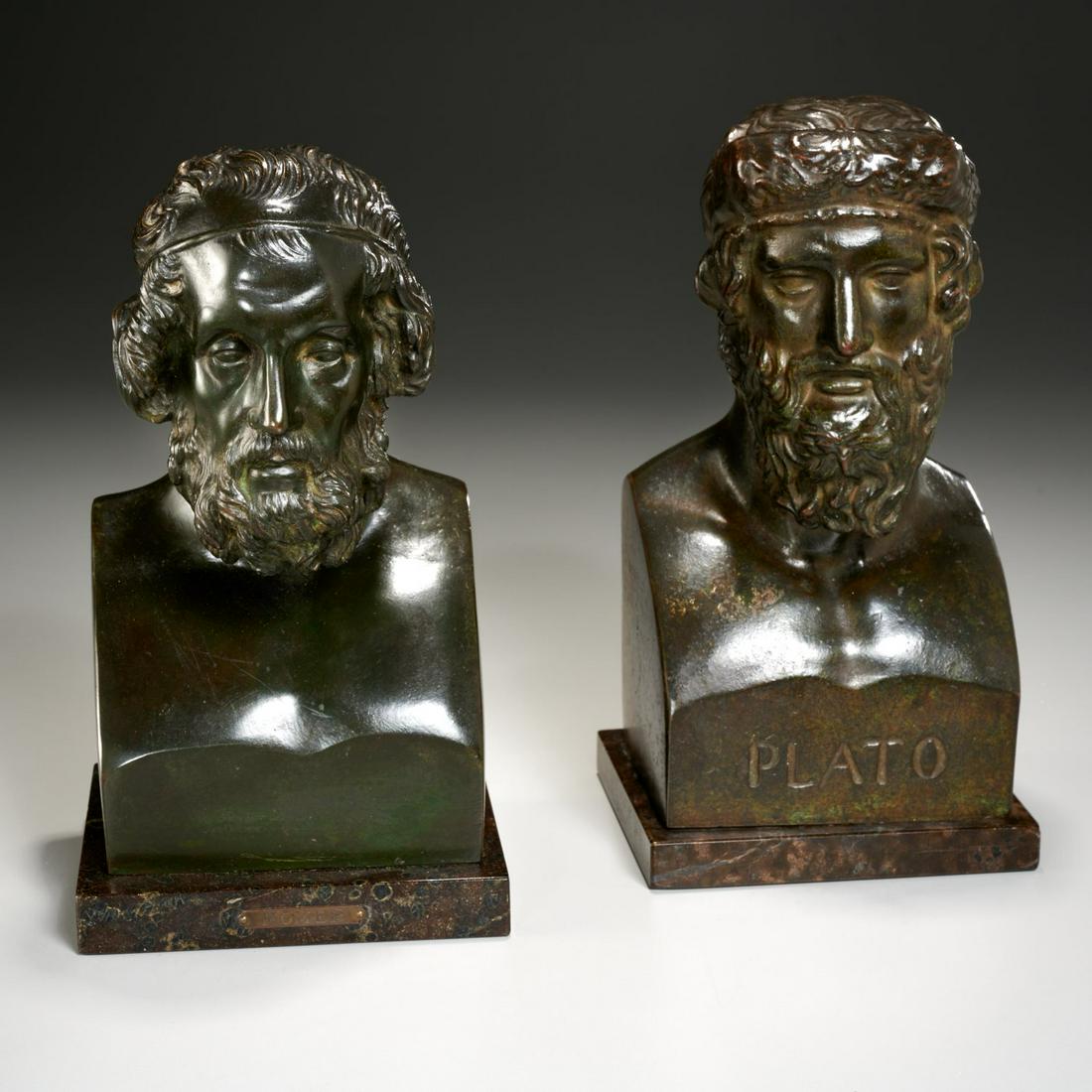 Pair Grand Tour bronze busts, Plato and Homer (1 of 6)