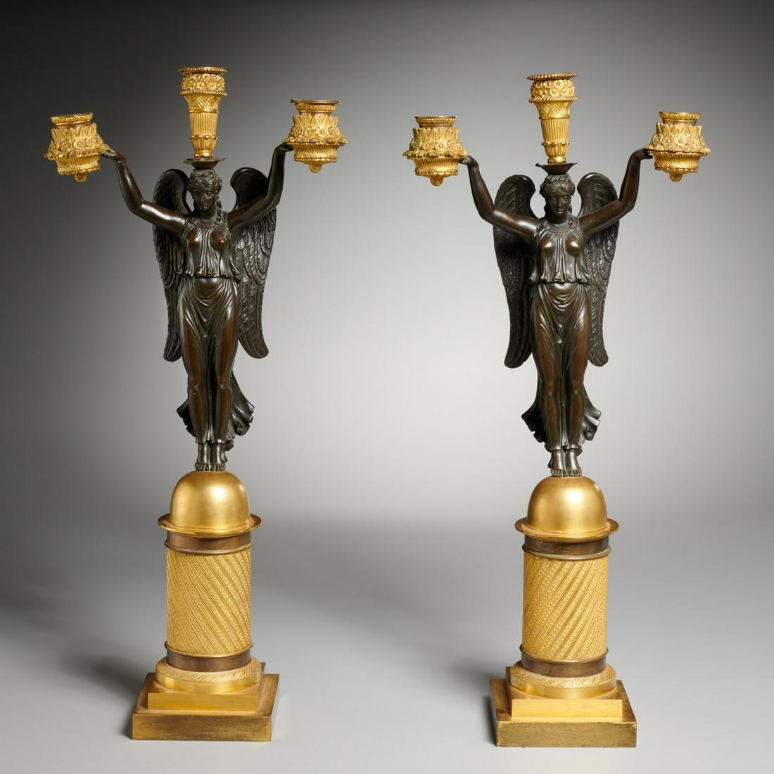 Pair French Empire bronze 3-arm candelabra (1 of 6)