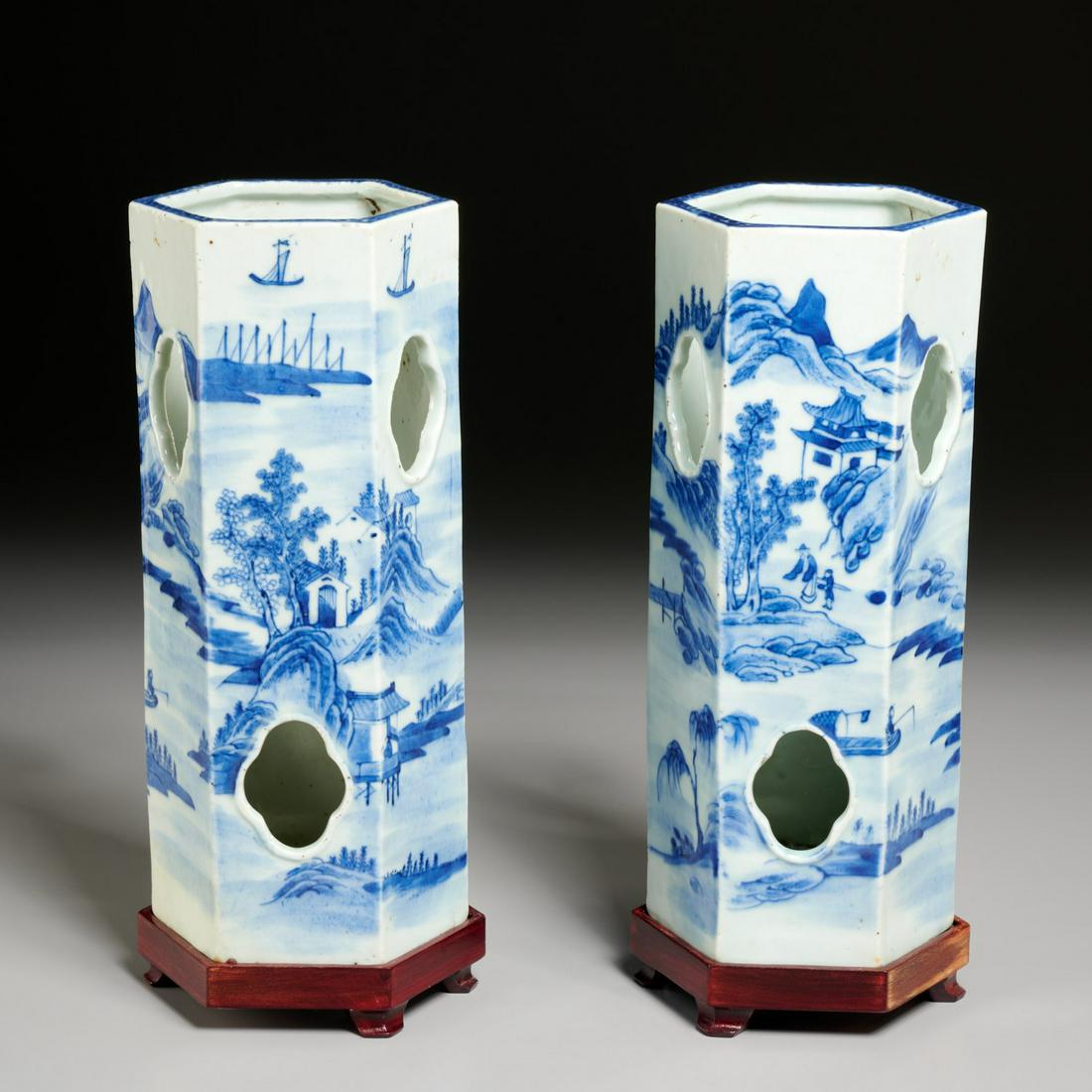 Pair Chinese blue and white hat stands (1 of 6)