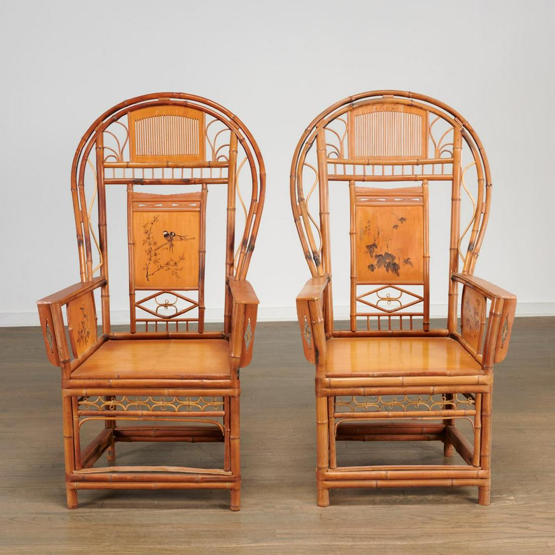 Pair Chinese Export bamboo high-back armchairs (1 of 10)