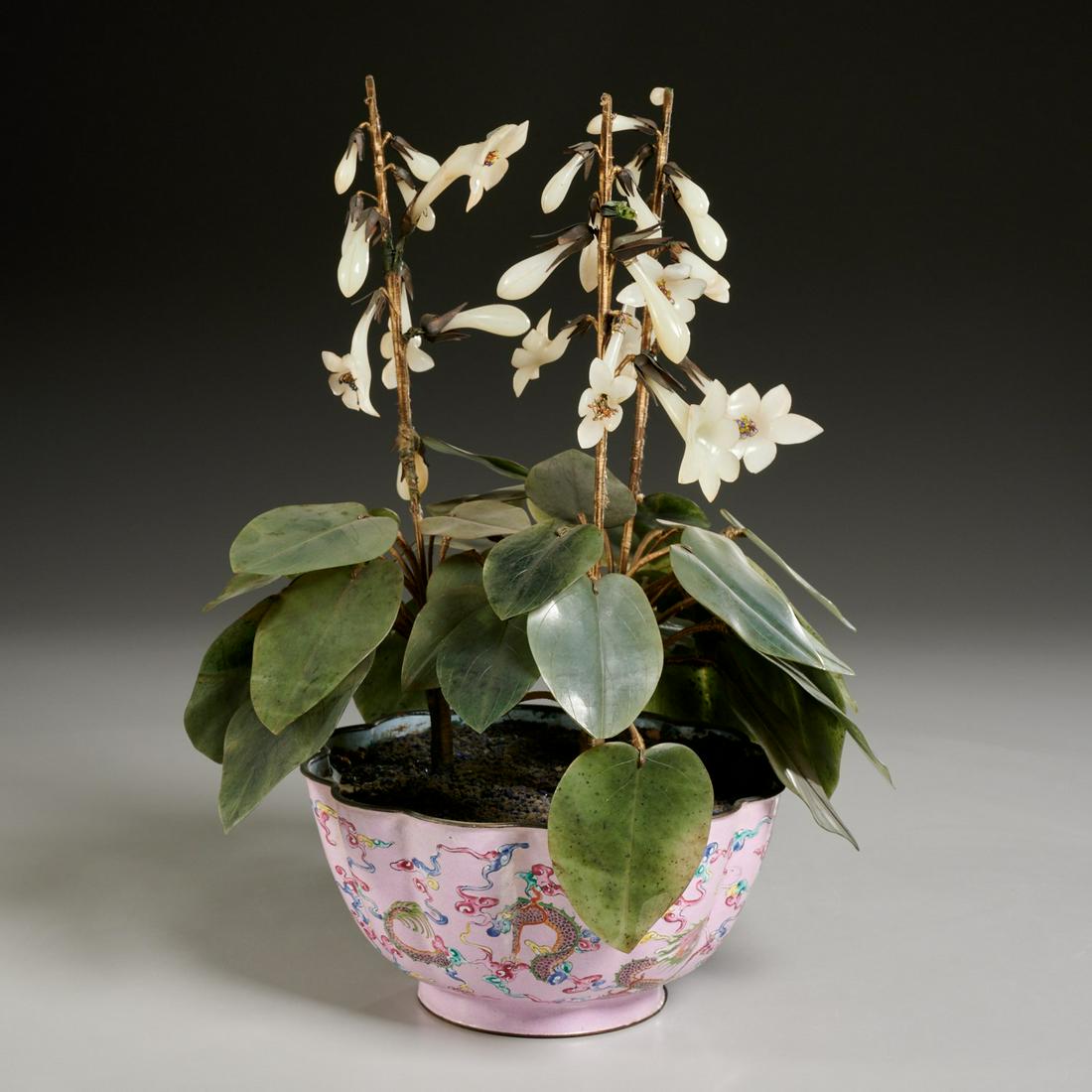 Chinese jade, hardstone, Canton enamel jardiniere (1 of 7)
