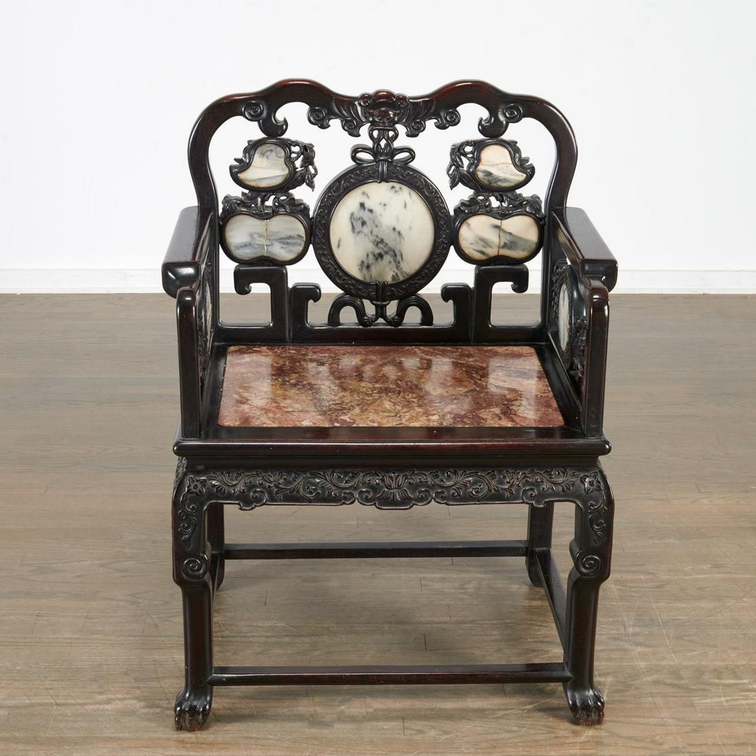 Chinese marble inlaid hardwood taishi armchair (1 of 7)