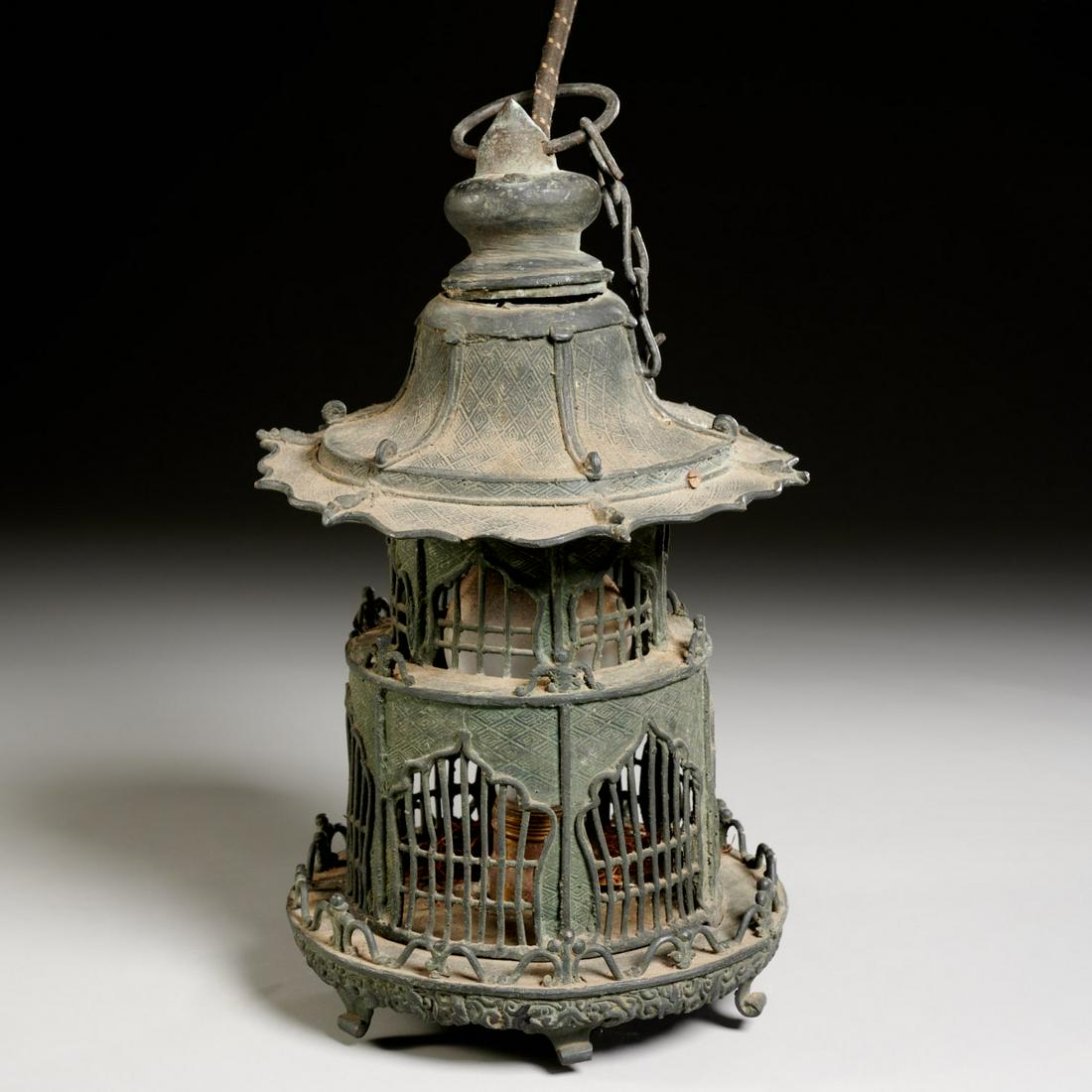Antique Chinese bronze hanging temple lantern (1 of 6)