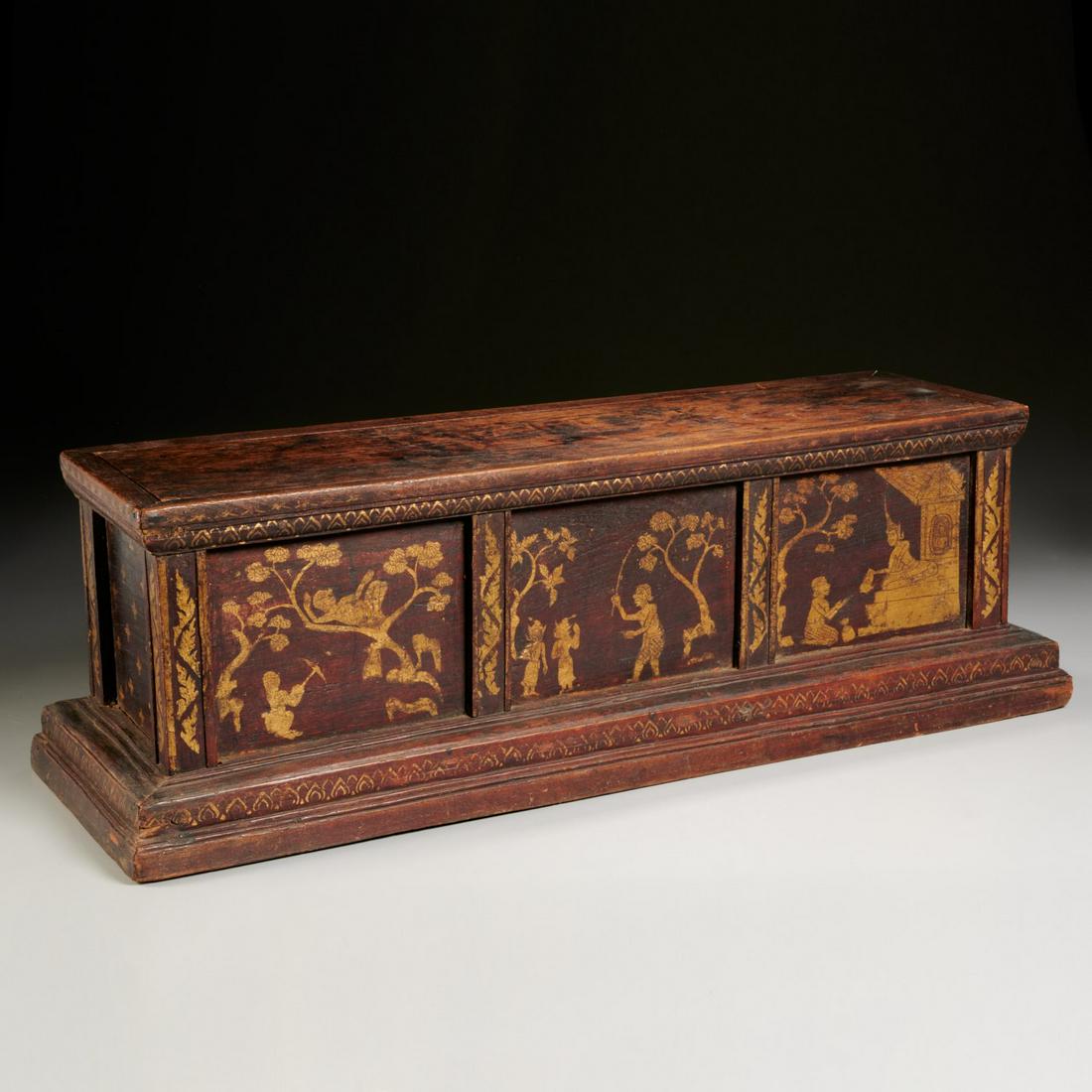 Thai parcel gilt wood scripture or manuscript box (1 of 6)