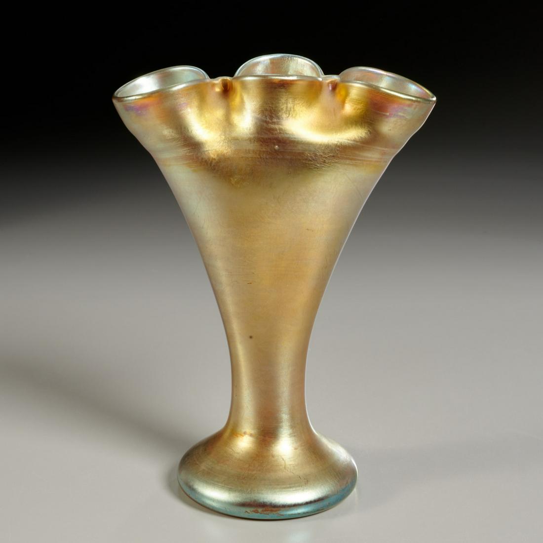Rare Tiffany Favrile glass triple-spouted vase (1 of 7)