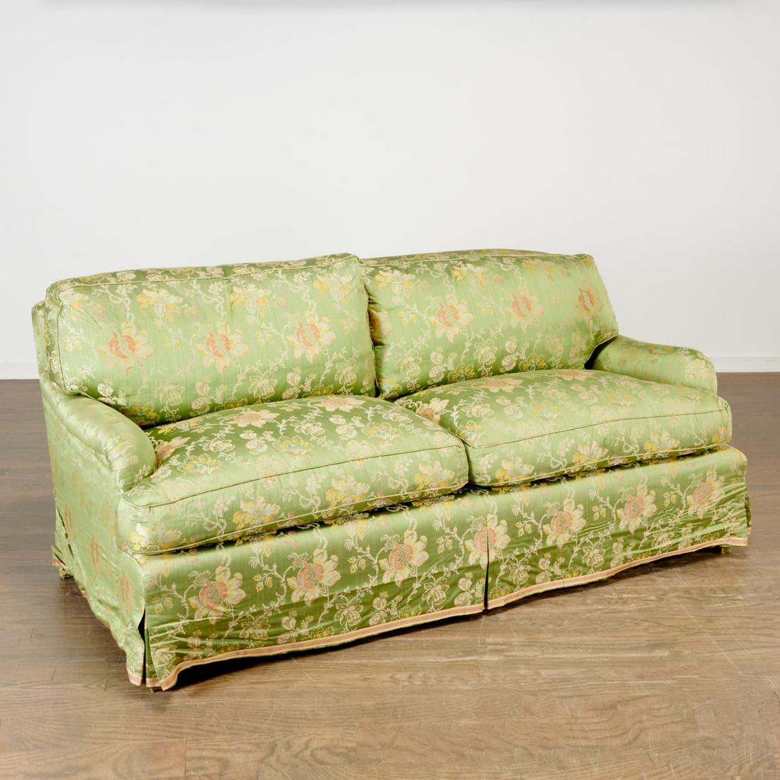 Nice custom silk damask upholstered settee (1 of 5)