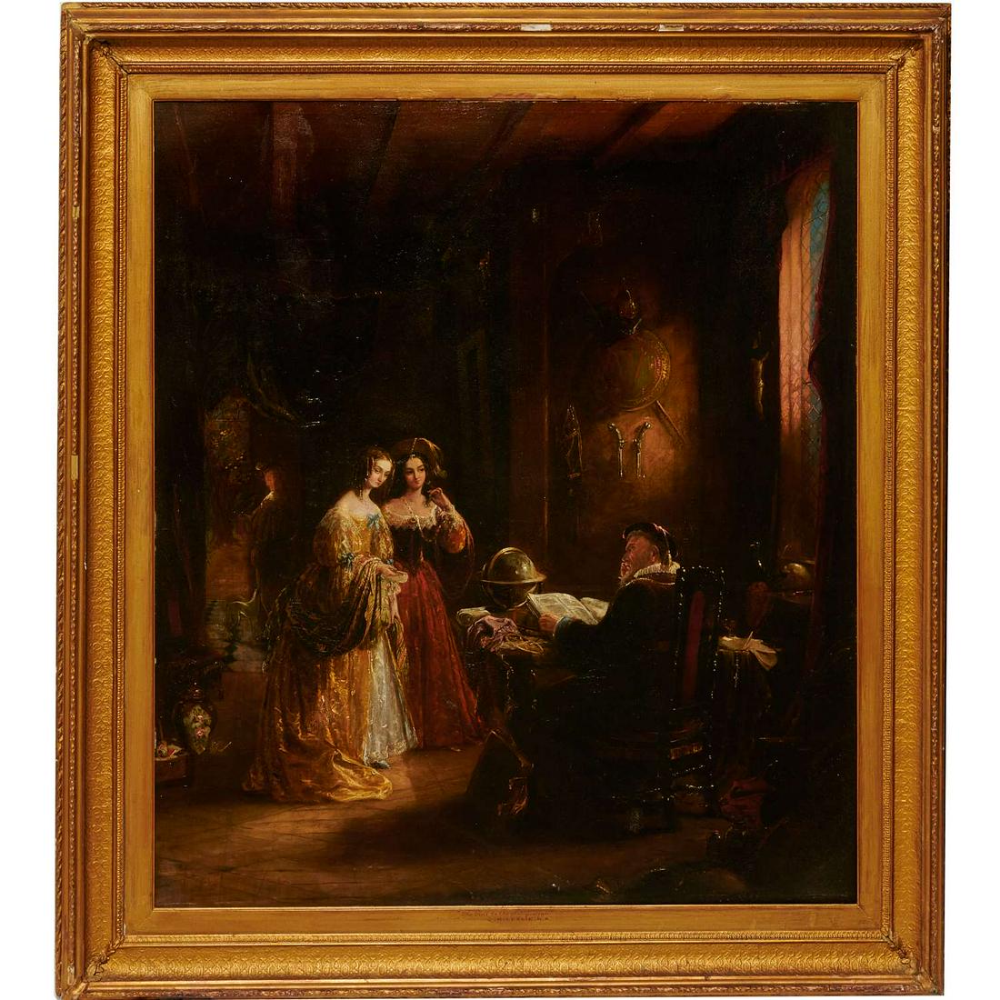Charles Robert Leslie, oil on canvas: Charles Robert Leslie, oil on canvas, Charles Robert Leslie (British, 1794-1859), The Secret Messenger, signed 'C.R. Leslie' lower left, Christie's auction labels verso, old paper label to stretcher,
