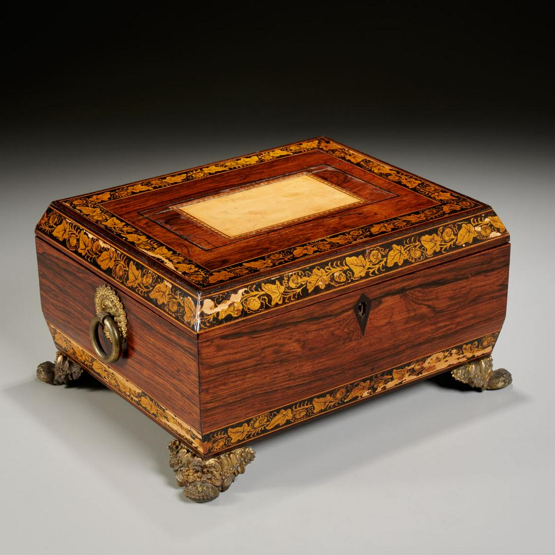 Regency ormolu mounted parquetry casket (1 of 6)